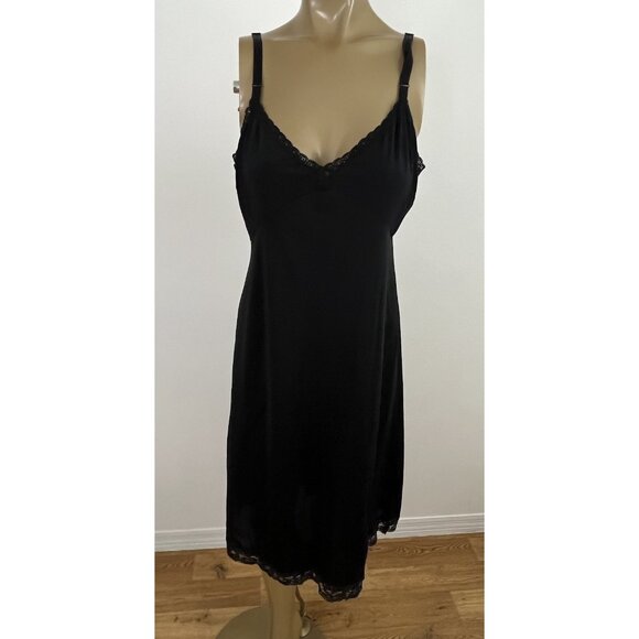Vintage Shadowline Women's 40 Tall Nylon Spandex Full Black Slip Dress Adj Strap - Picture 1 of 8